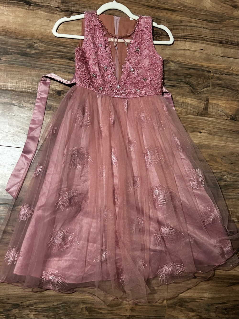 Girls' Pink Embroidered Tulle Party Dress